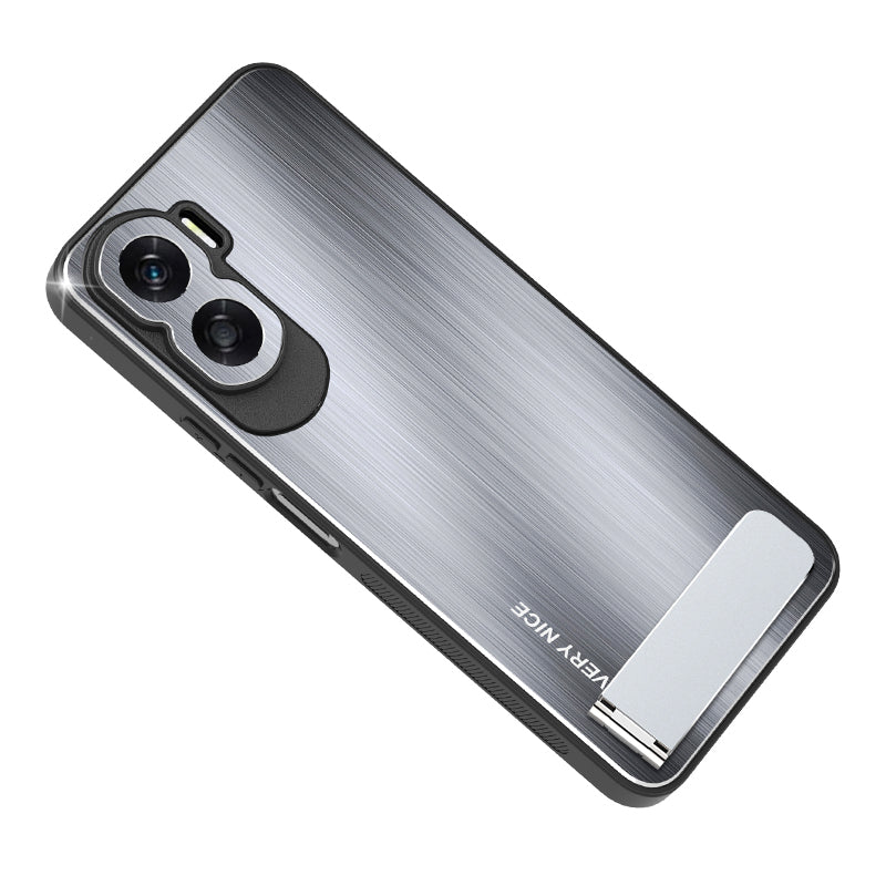 Uniqkart for Honor X50i Kickstand Phone Case TPU+Aluminium Alloy Brushed Anti-scratch Cover - Silver
