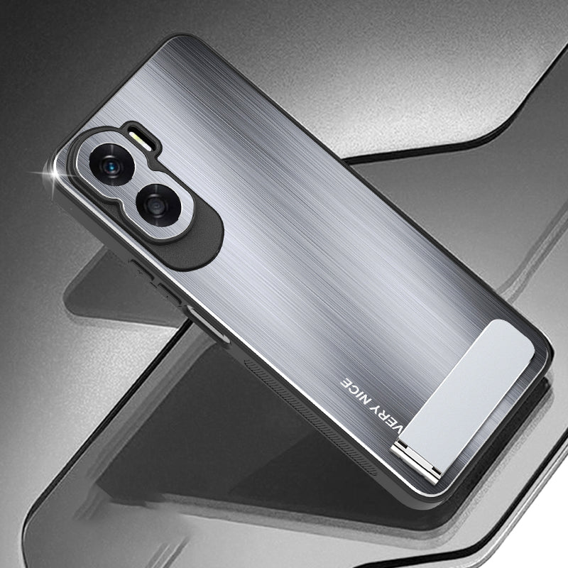 Uniqkart for Honor X50i Kickstand Phone Case TPU+Aluminium Alloy Brushed Anti-scratch Cover - Silver