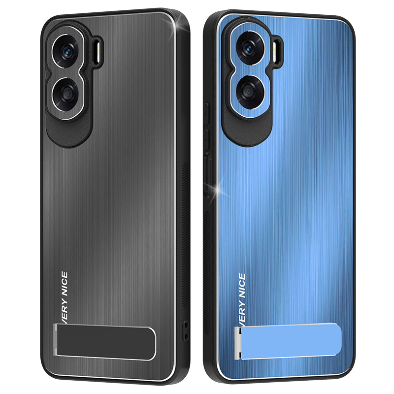 Uniqkart for Honor X50i Kickstand Phone Case TPU+Aluminium Alloy Brushed Anti-scratch Cover - Silver