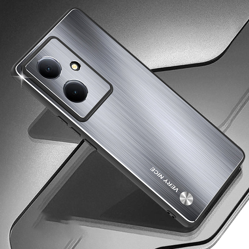 Uniqkart for vivo Y78+ 5G Brushed Phone Cover Aluminium Alloy Back TPU Frame Anti-drop Case - Silver