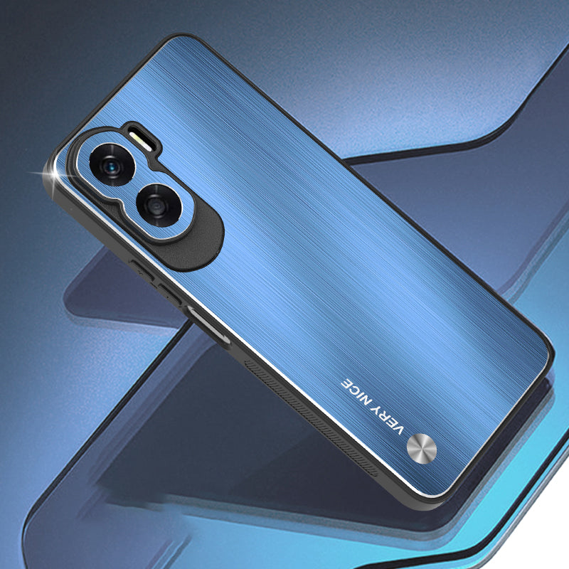 Uniqkart for Honor X50i Aluminium Alloy + TPU Phone Case Shockproof Brushed Back Cover - Blue