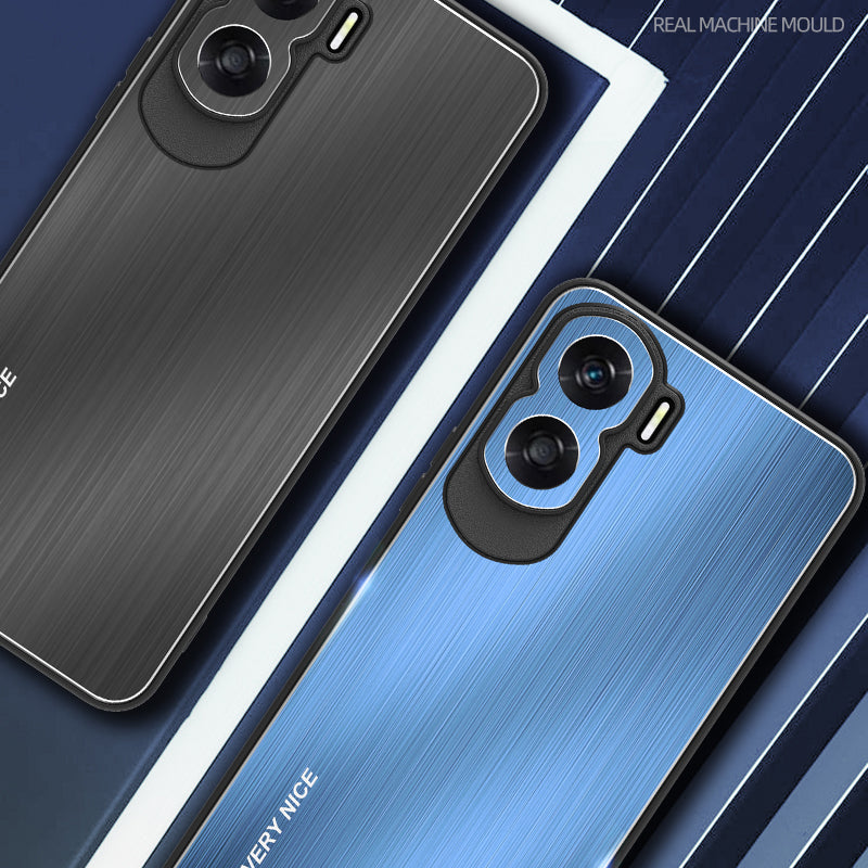 Uniqkart for Honor X50i Aluminium Alloy + TPU Phone Case Shockproof Brushed Back Cover - Blue