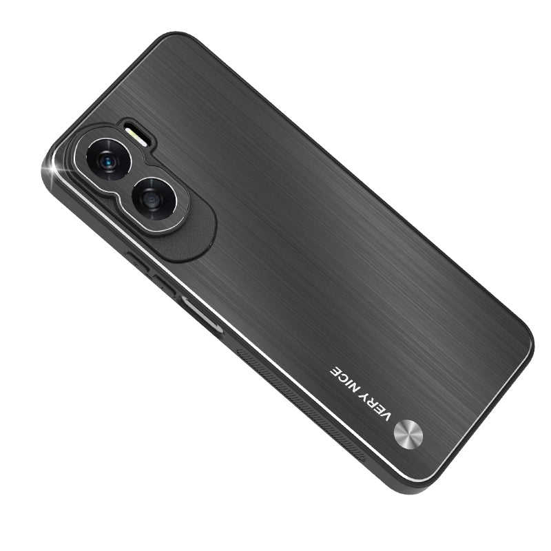 Uniqkart for Honor X50i Aluminium Alloy + TPU Phone Case Shockproof Brushed Back Cover - Black