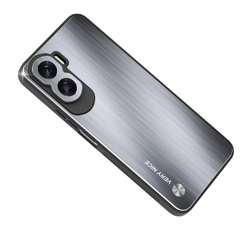Uniqkart for Honor X50i Aluminium Alloy + TPU Phone Case Shockproof Brushed Back Cover - Silver