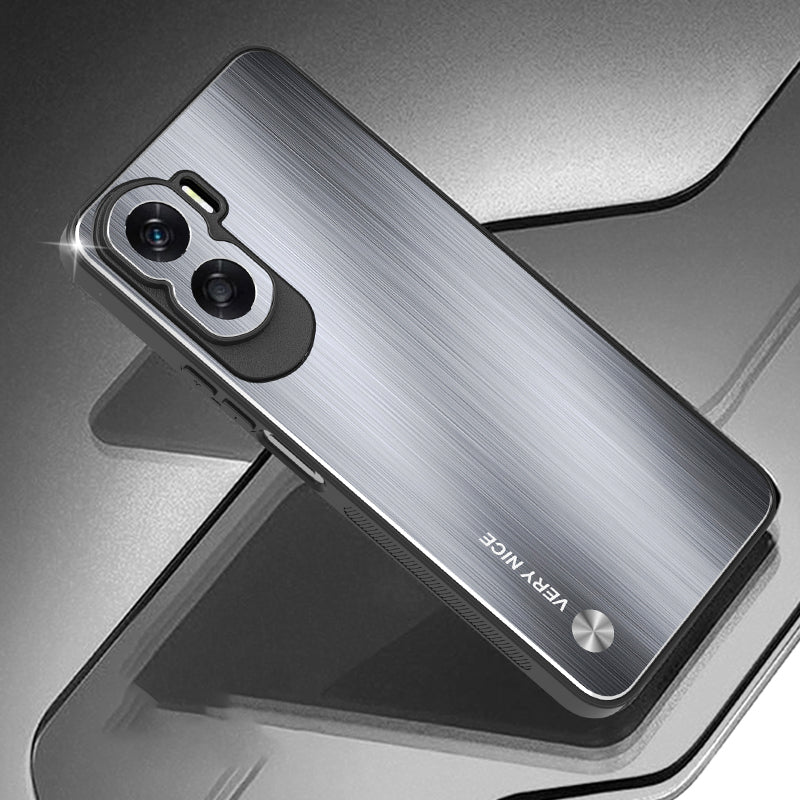 Uniqkart for Honor X50i Aluminium Alloy + TPU Phone Case Shockproof Brushed Back Cover - Silver