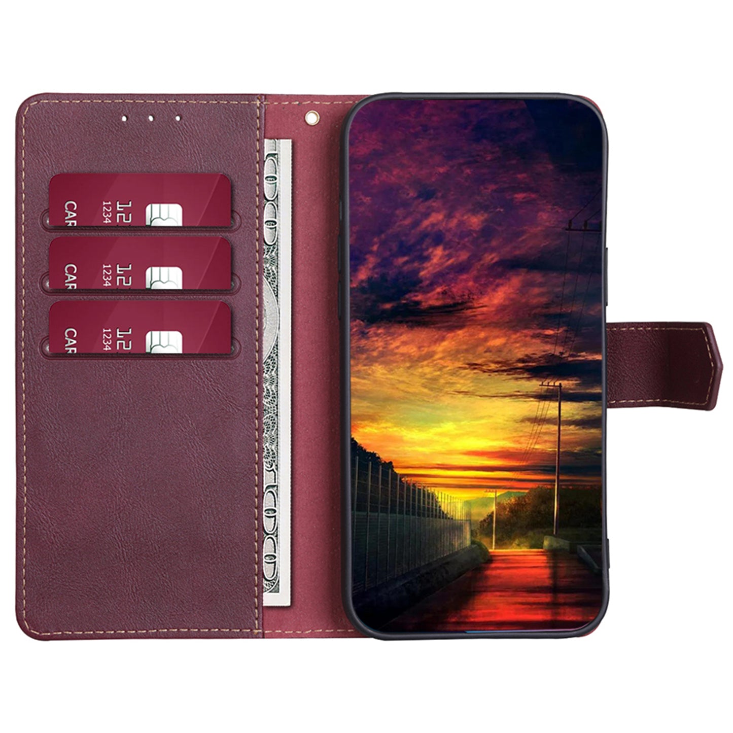 Uniqkart for Samsung Galaxy M54 / F54 5G RFID Blocking Wallet Phone Case PU Leather Stand Cover - Wine Red