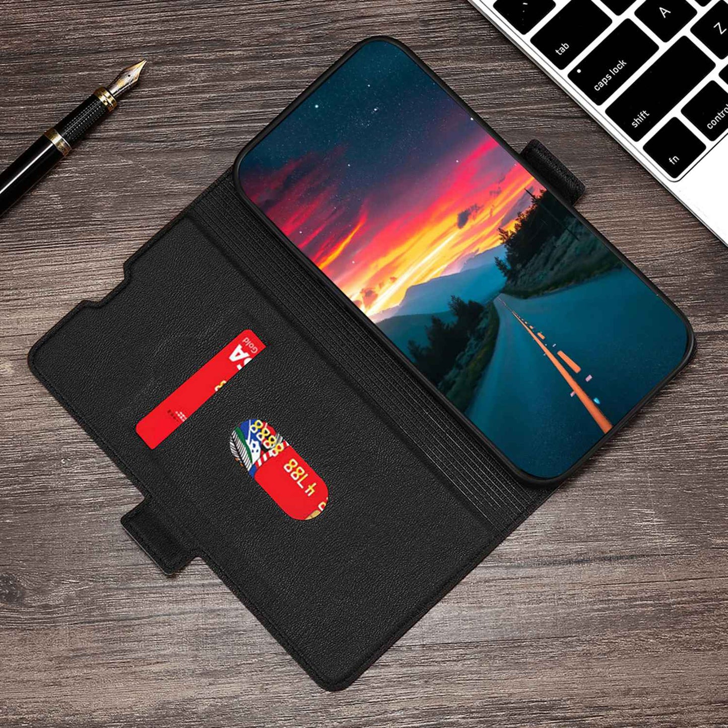 Uniqkart for Xiaomi Redmi Note 12S 4G PU Leather Card Holder Phone Cover Flip Stand Protective Case - Black