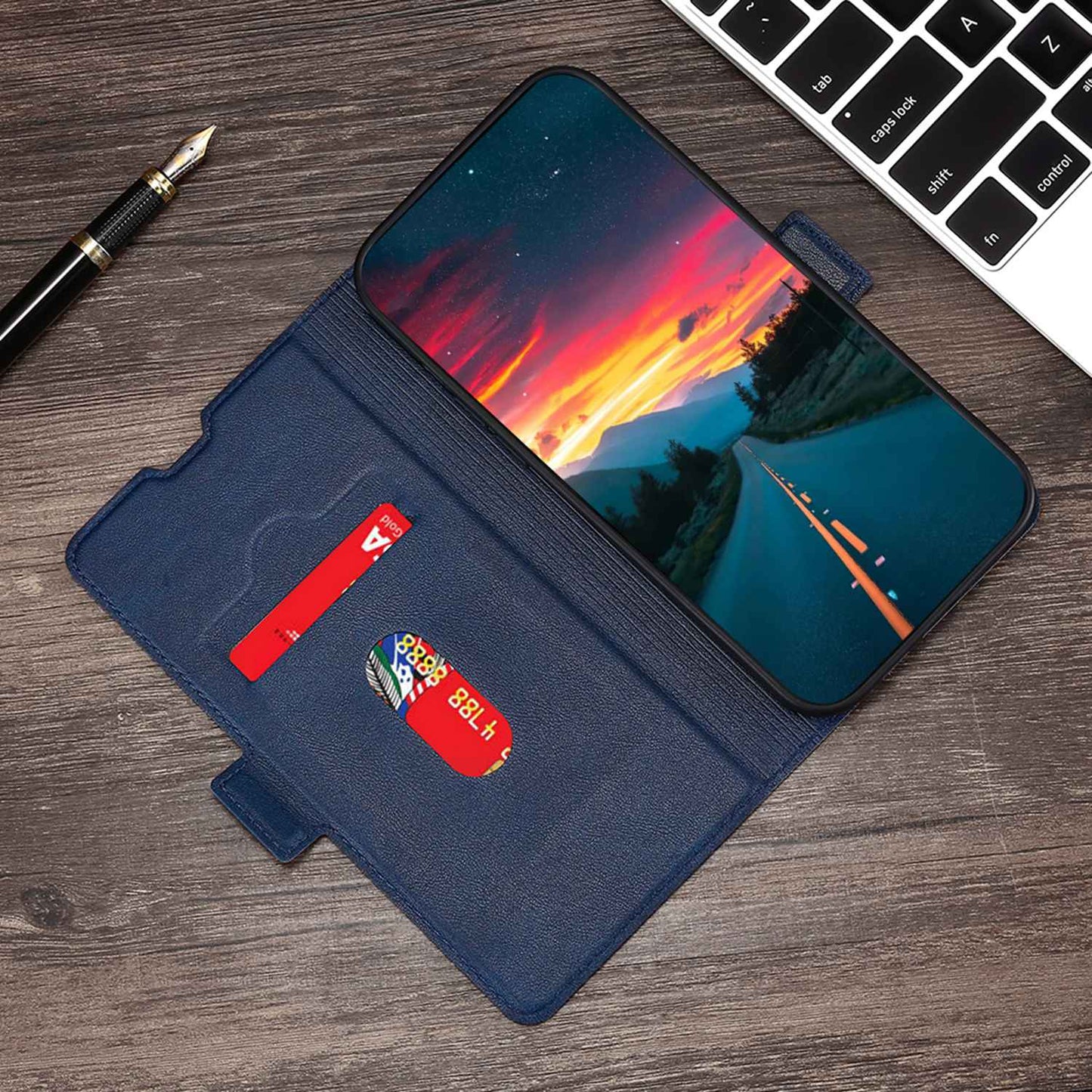 Uniqkart for Xiaomi Redmi Note 12S 4G PU Leather Card Holder Phone Cover Flip Stand Protective Case - Blue