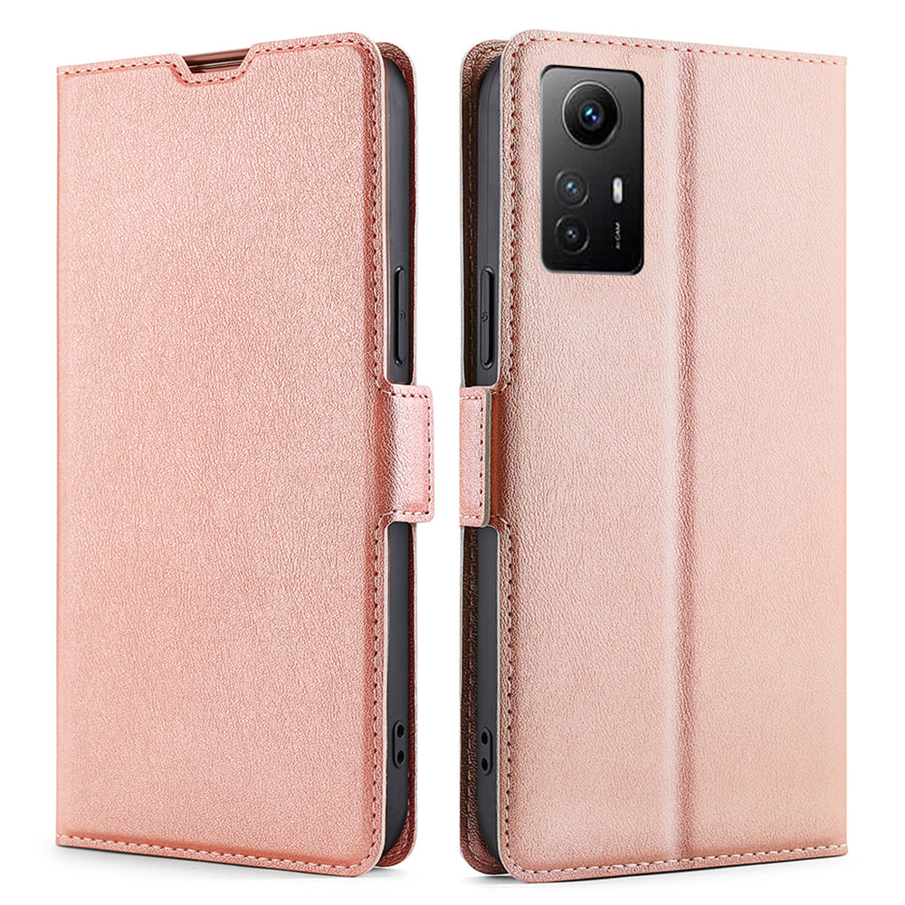 Uniqkart for Xiaomi Redmi Note 12S 4G PU Leather Card Holder Phone Cover Flip Stand Protective Case - Rose Gold