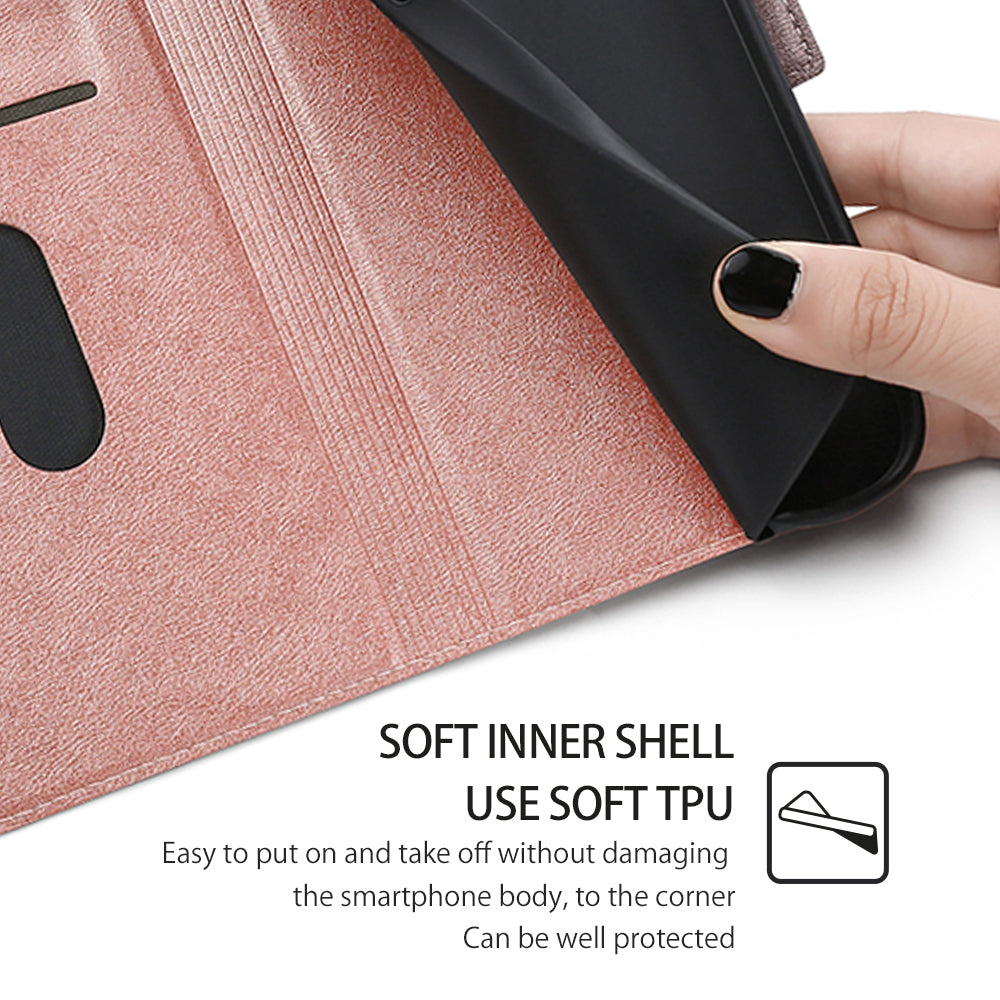 Uniqkart for Xiaomi Redmi Note 12S 4G PU Leather Card Holder Phone Cover Flip Stand Protective Case - Rose Gold