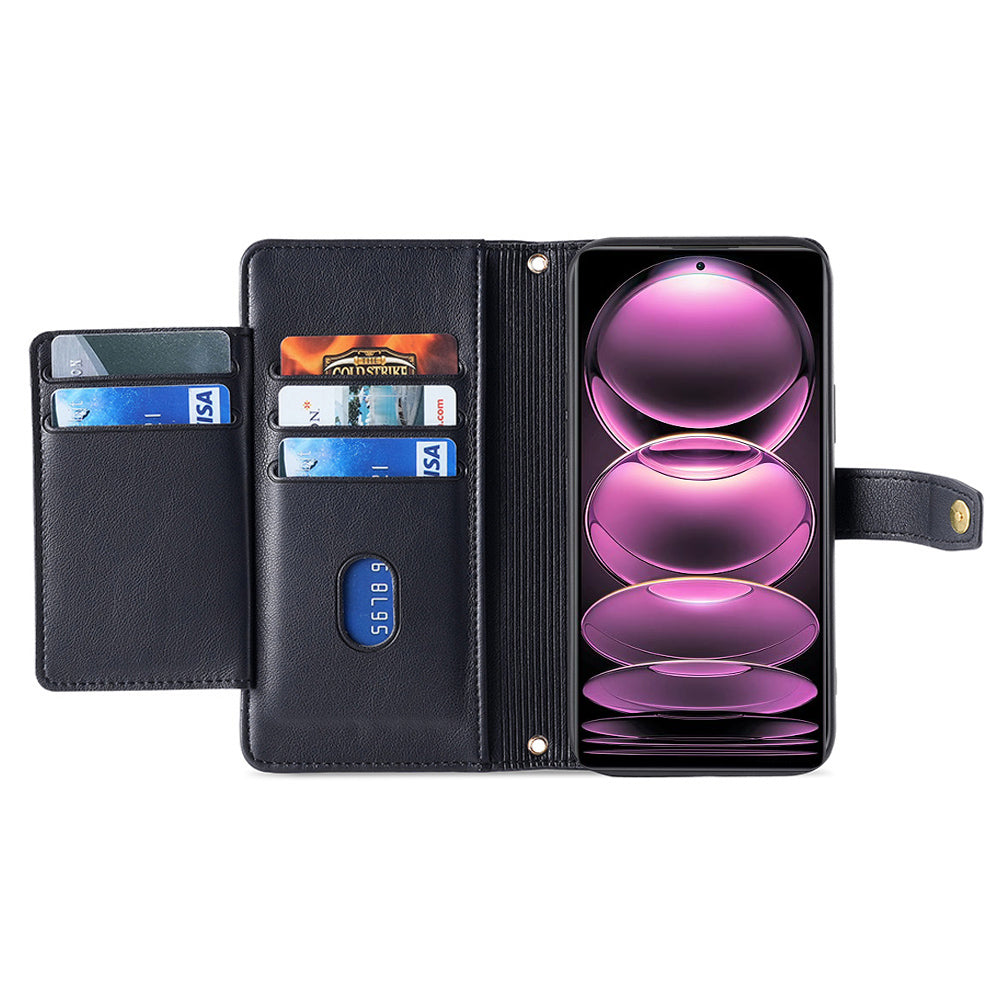 Uniqkart for Xiaomi Redmi Note 12S 4G Stand Wallet Case Zipper Pocket PU Leather+TPU Phone Cover - Black