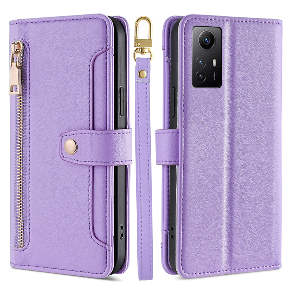 Uniqkart for Xiaomi Redmi Note 12S 4G Stand Wallet Case Zipper Pocket PU Leather+TPU Phone Cover - Purple