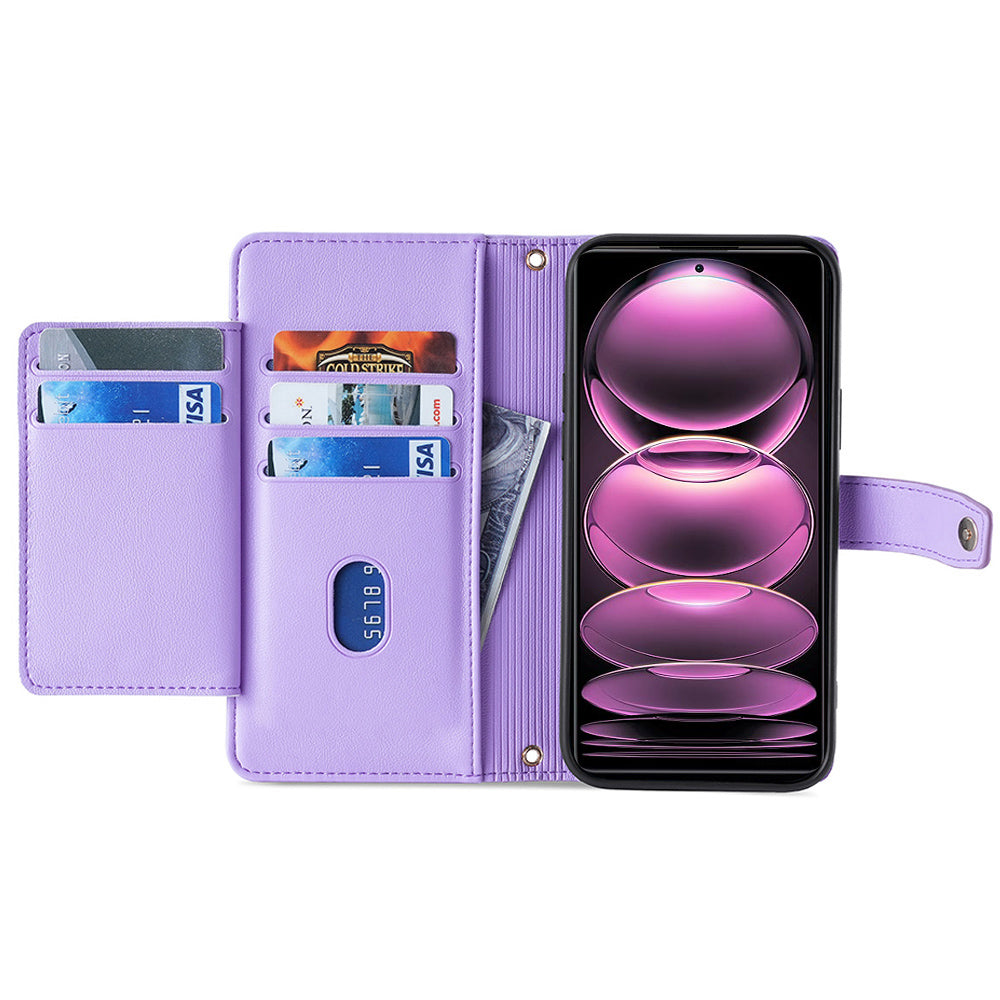 Uniqkart for Xiaomi Redmi Note 12S 4G Stand Wallet Case Zipper Pocket PU Leather+TPU Phone Cover - Purple