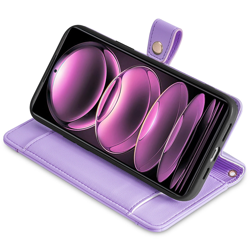 Uniqkart for Xiaomi Redmi Note 12S 4G Stand Wallet Case Zipper Pocket PU Leather+TPU Phone Cover - Purple