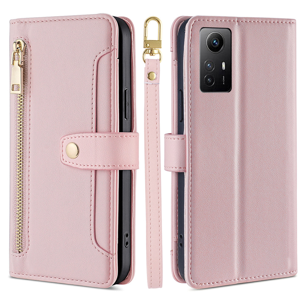 Uniqkart for Xiaomi Redmi Note 12S 4G Stand Wallet Case Zipper Pocket PU Leather+TPU Phone Cover - Pink