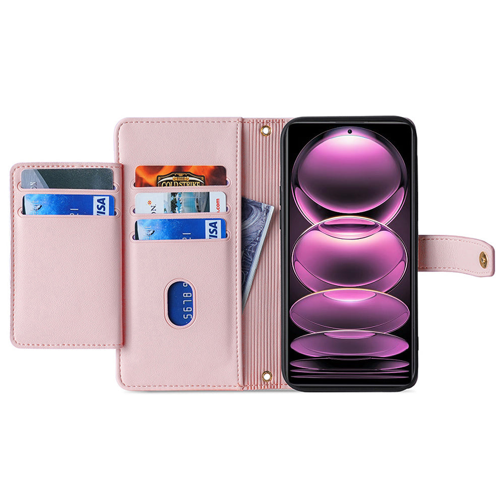 Uniqkart for Xiaomi Redmi Note 12S 4G Stand Wallet Case Zipper Pocket PU Leather+TPU Phone Cover - Pink