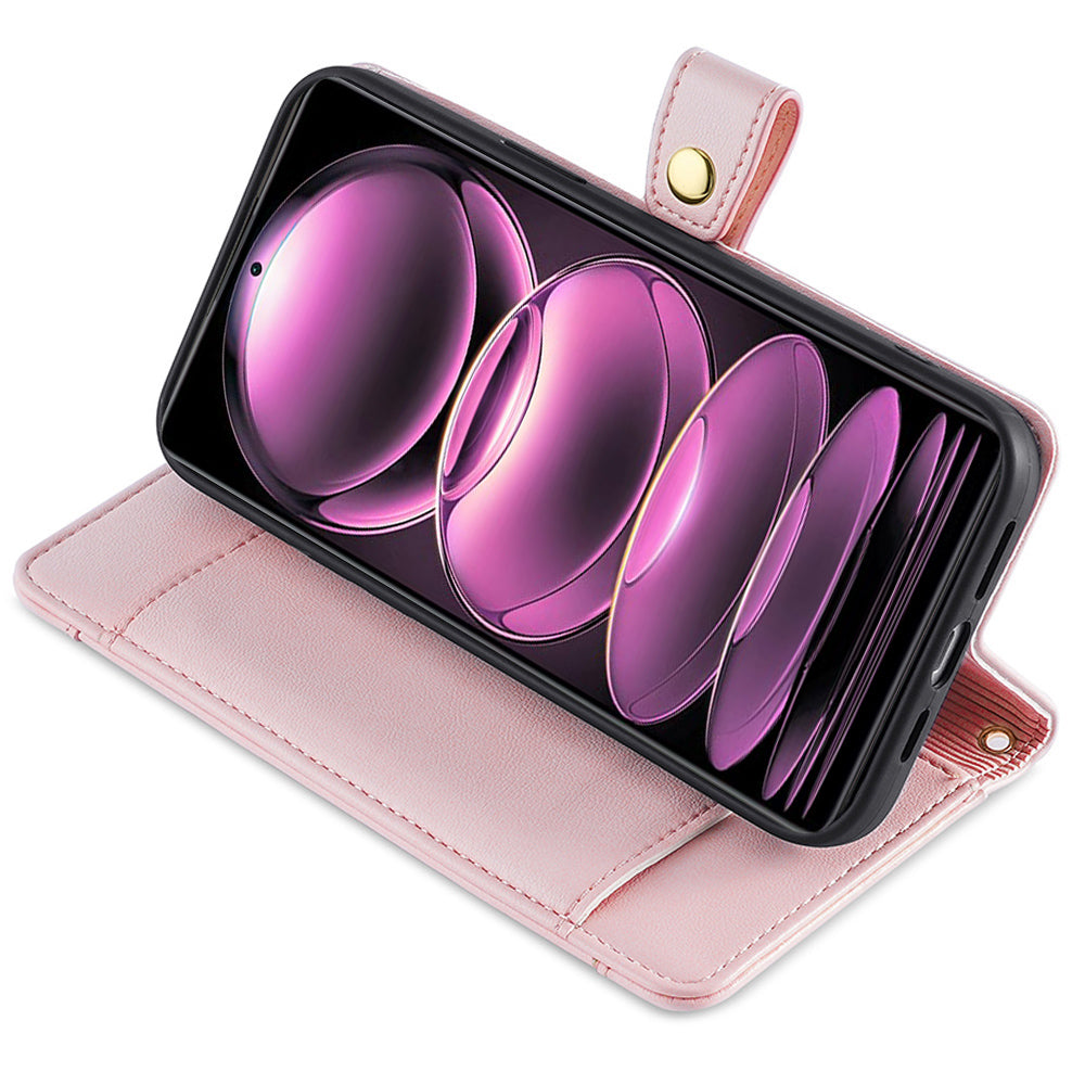 Uniqkart for Xiaomi Redmi Note 12S 4G Stand Wallet Case Zipper Pocket PU Leather+TPU Phone Cover - Pink
