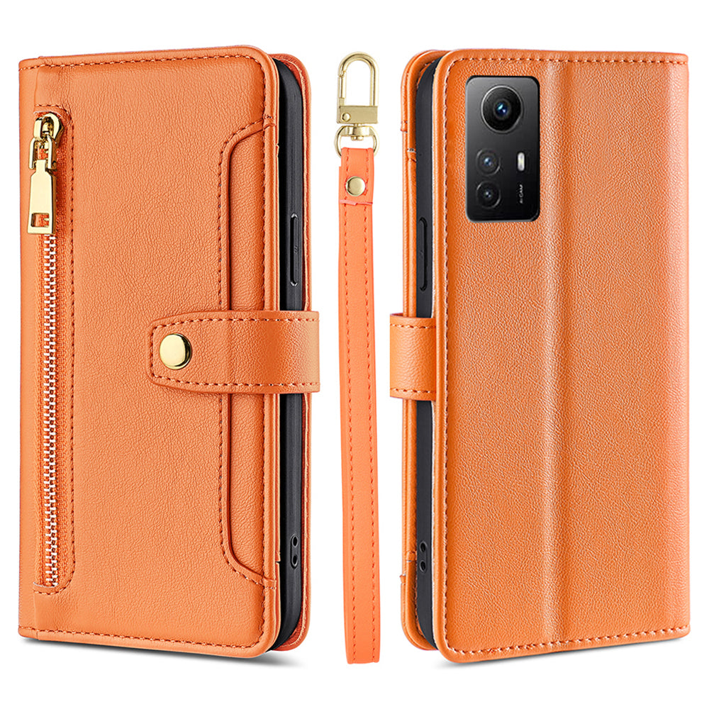 Uniqkart for Xiaomi Redmi Note 12S 4G Stand Wallet Case Zipper Pocket PU Leather+TPU Phone Cover - Orange