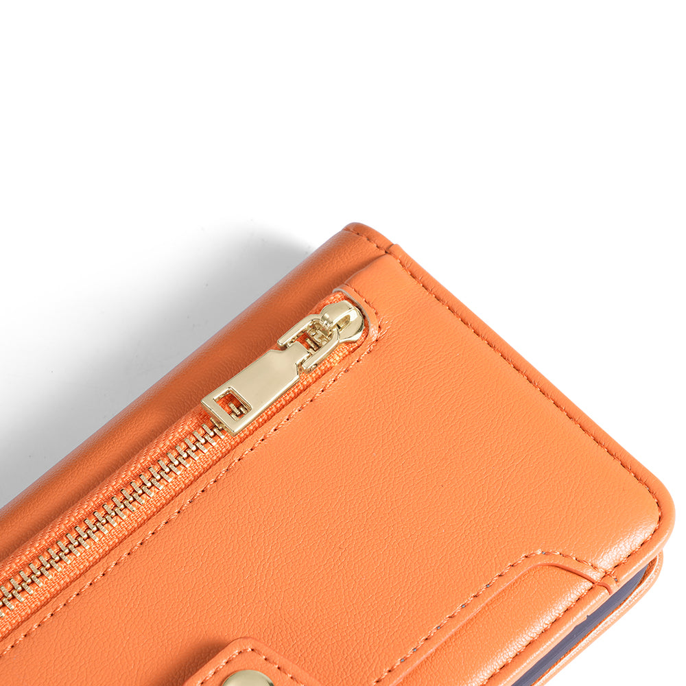 Uniqkart for Xiaomi Redmi Note 12S 4G Stand Wallet Case Zipper Pocket PU Leather+TPU Phone Cover - Orange