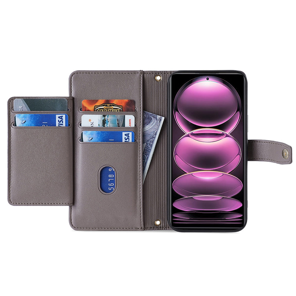 Uniqkart for Xiaomi Redmi Note 12S 4G Stand Wallet Case Zipper Pocket PU Leather+TPU Phone Cover - Grey