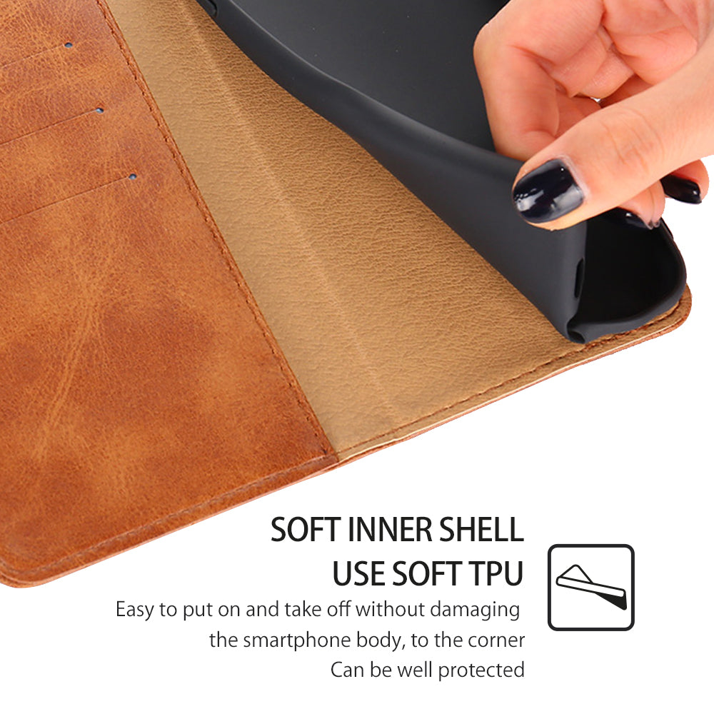 Uniqkart for Xiaomi Redmi Note 12S 4G Anti-Scratch Wallet Stand PU Leather Shell Triangle Stitching Line Phone Case - Brown
