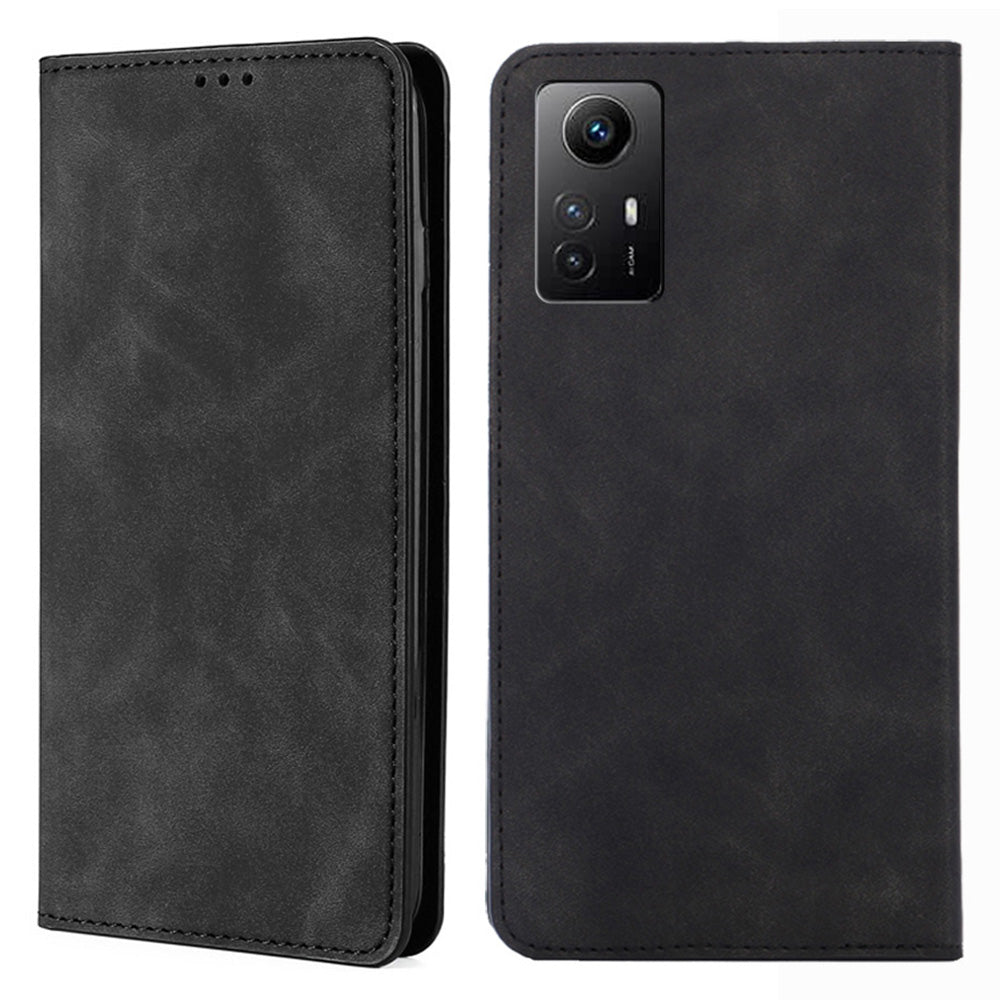 Uniqkart for Xiaomi Redmi Note 12S 4G Skin-touch Flip Stand Phone Case Card Holder PU Leather Smartphone Cover - Black