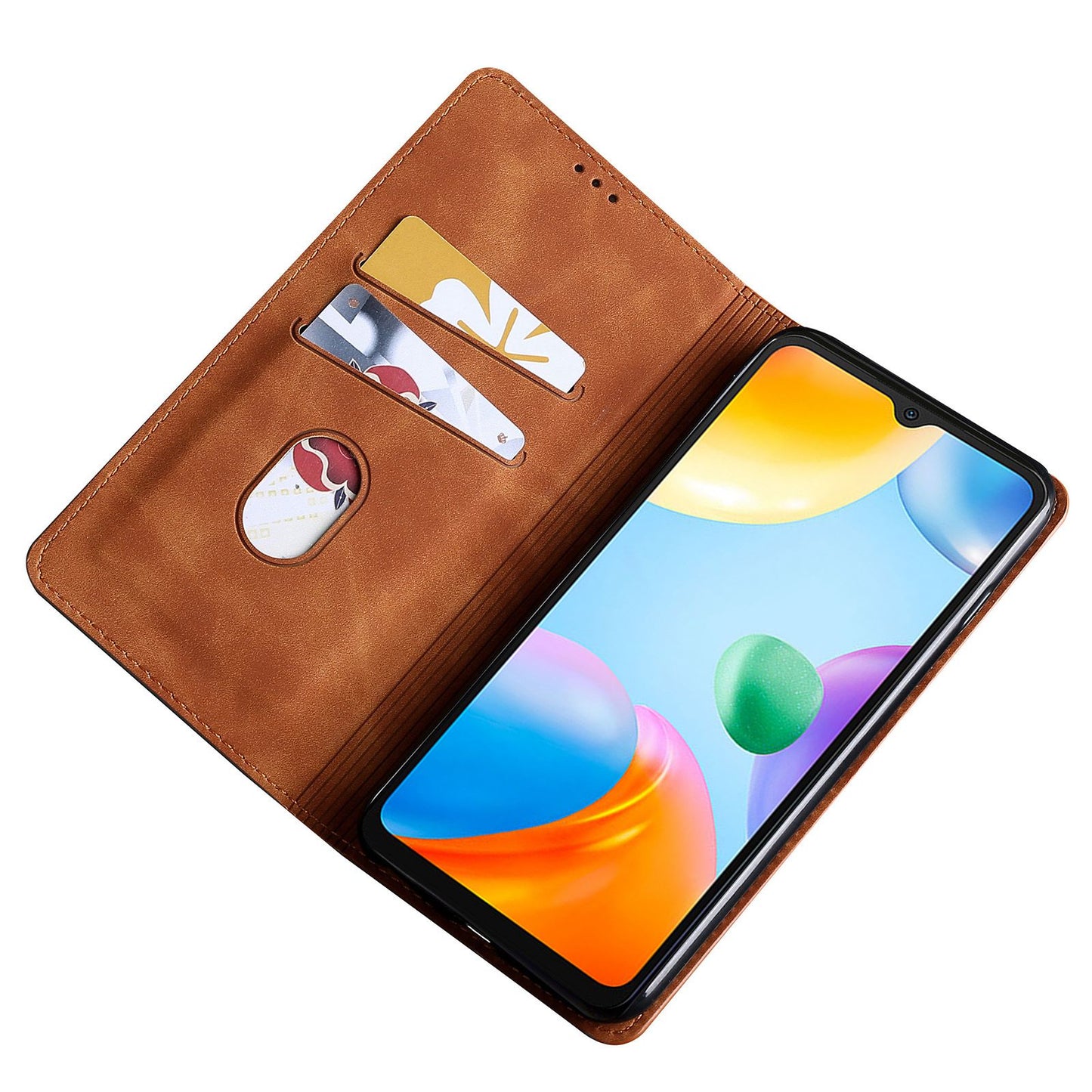 Uniqkart for Xiaomi Redmi Note 12S 4G Skin-touch Flip Stand Phone Case Card Holder PU Leather Smartphone Cover - Light Brown