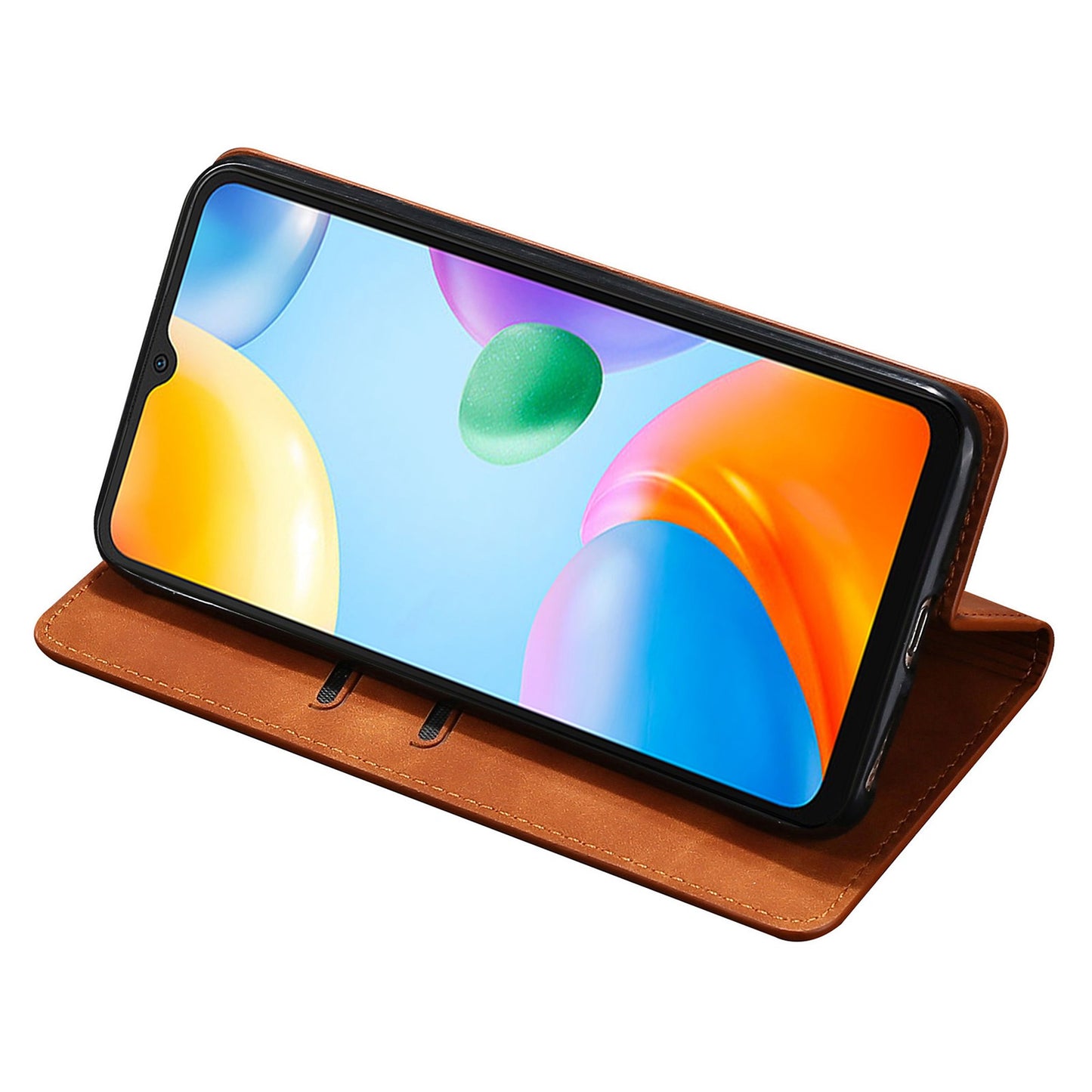 Uniqkart for Xiaomi Redmi Note 12S 4G Skin-touch Flip Stand Phone Case Card Holder PU Leather Smartphone Cover - Light Brown