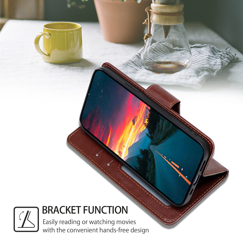 Uniqkart for Xiaomi Redmi Note 12S 4G Strong Magnetic Closure Phone Case Textured PU Leather Wallet Stand Cover - Brown