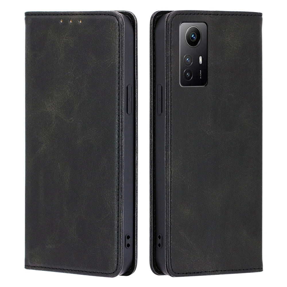 Uniqkart for Xiaomi Redmi Note 12S 4G PU Leather Wallet Case Calf Texture Phone Stand Cover - Black