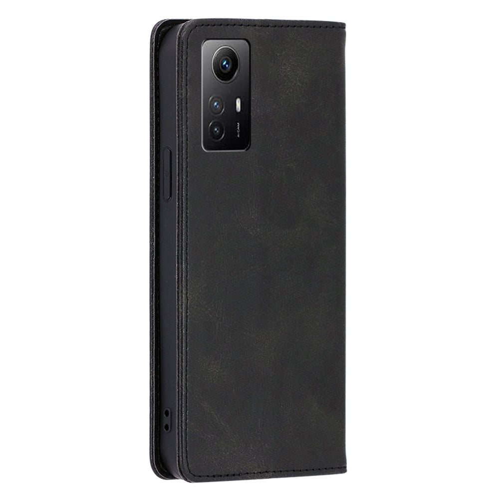 Uniqkart for Xiaomi Redmi Note 12S 4G PU Leather Wallet Case Calf Texture Phone Stand Cover - Black