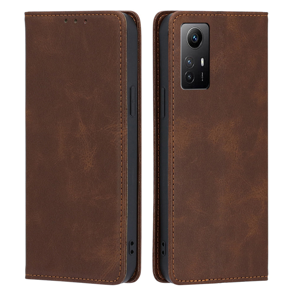 Uniqkart for Xiaomi Redmi Note 12S 4G PU Leather Wallet Case Calf Texture Phone Stand Cover - Brown