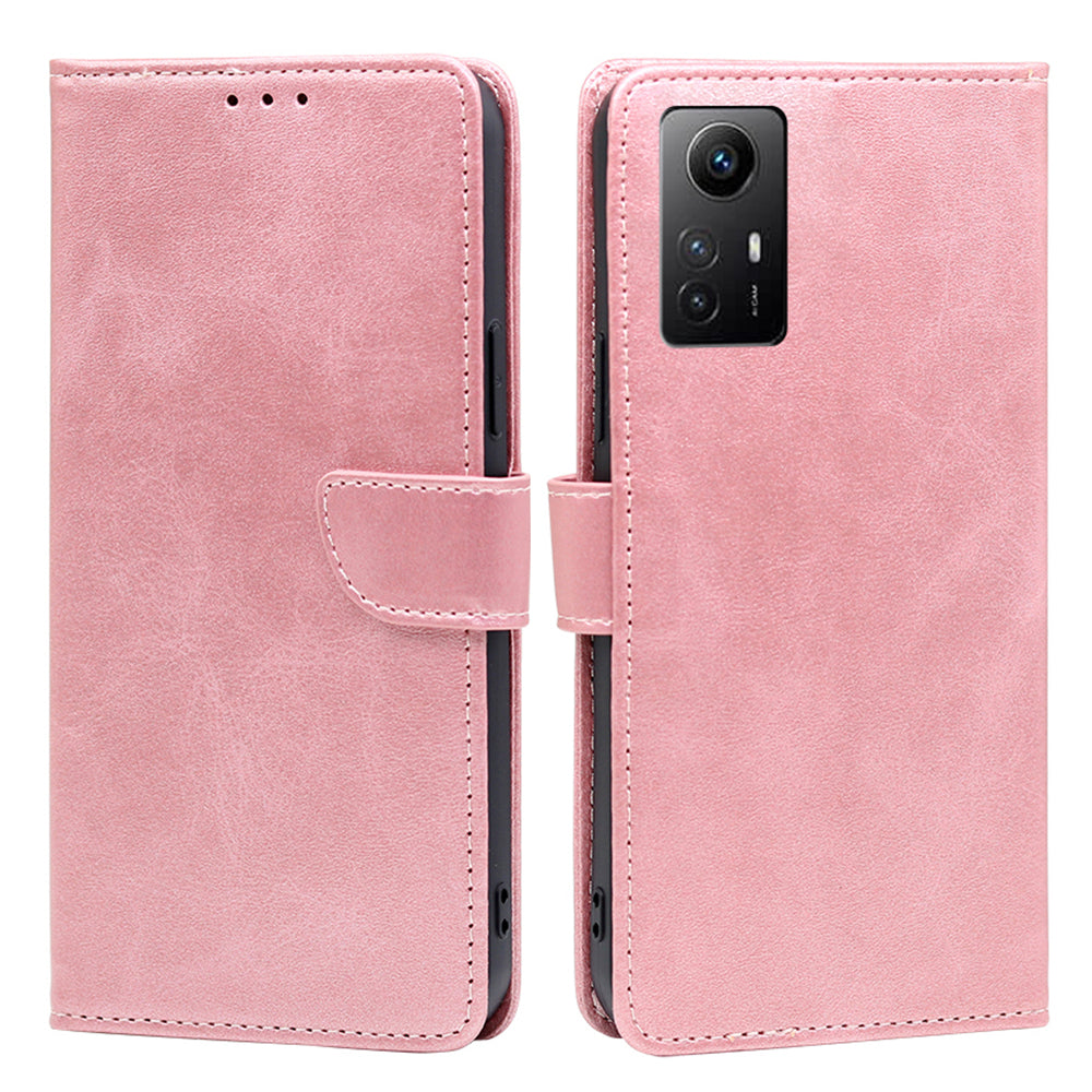 Uniqkart for Xiaomi Redmi Note 12S 4G Flip Stand PU Leather Wallet Case Calf Texture Phone Cover - Rose Gold