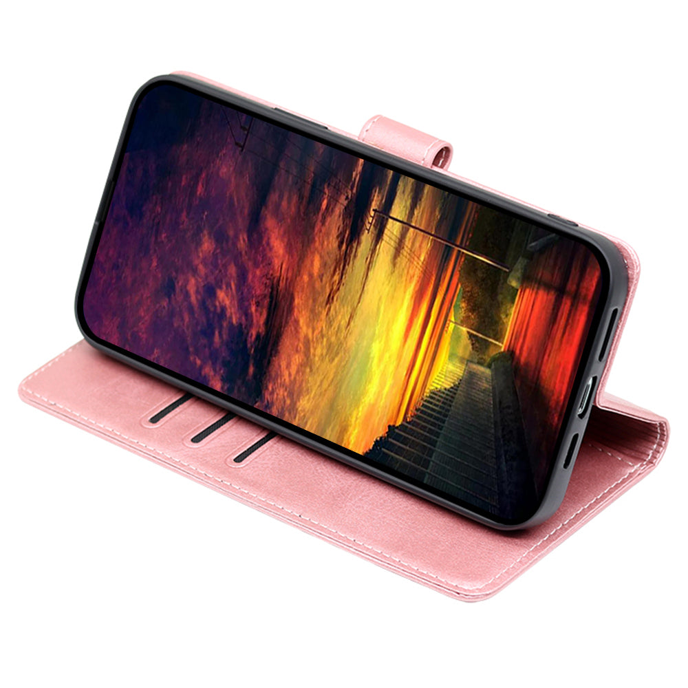 Uniqkart for Xiaomi Redmi Note 12S 4G Flip Stand PU Leather Wallet Case Calf Texture Phone Cover - Rose Gold