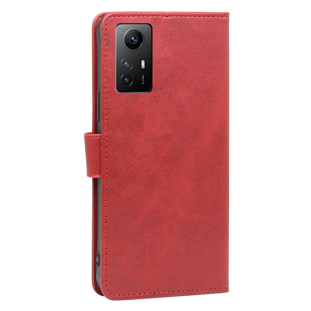 Uniqkart for Xiaomi Redmi Note 12S 4G Flip Stand PU Leather Wallet Case Calf Texture Phone Cover - Red