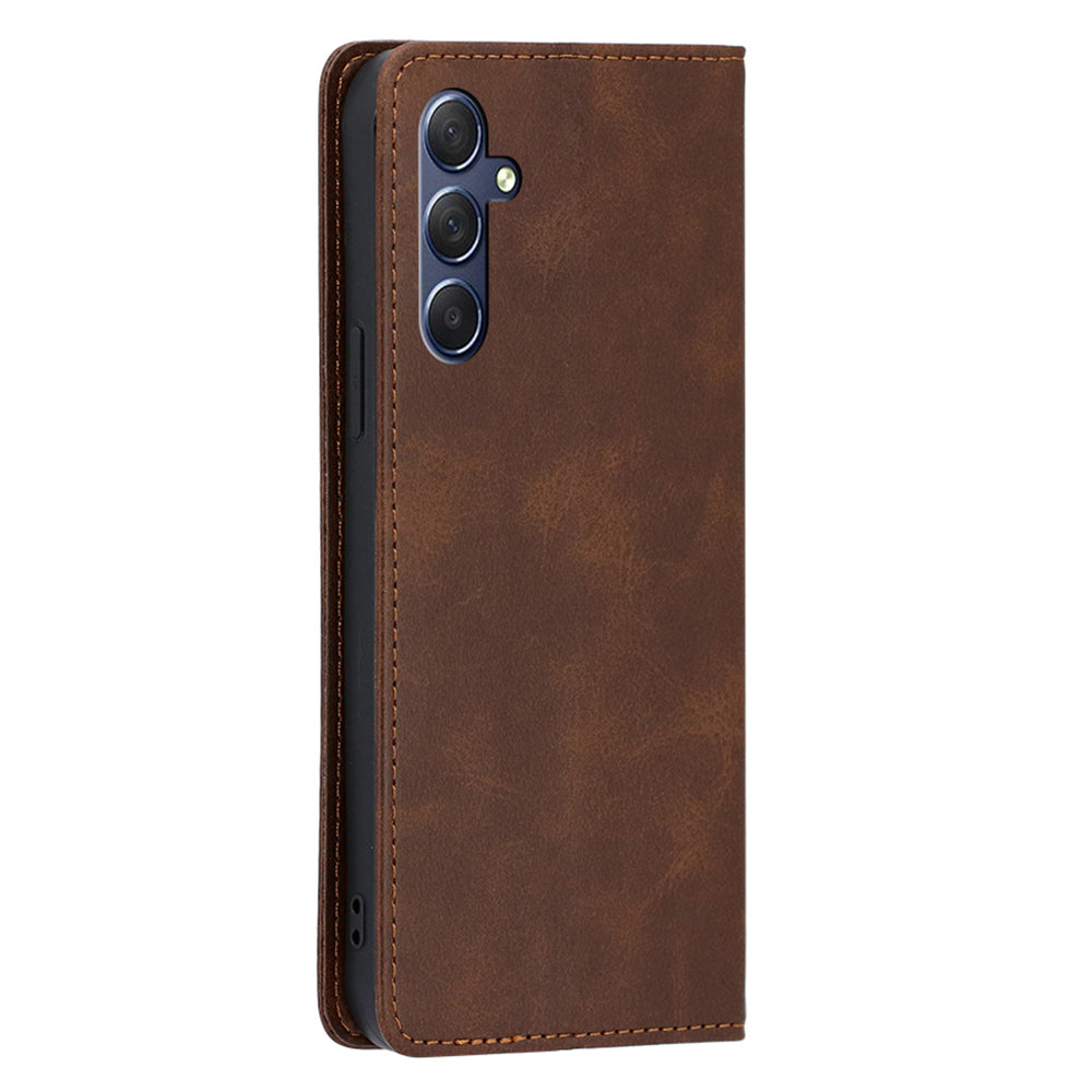 Uniqkart for Samsung Galaxy M54 5G / F54 5G Calf Texture Leather Cover Stand Wallet Phone Case - Brown