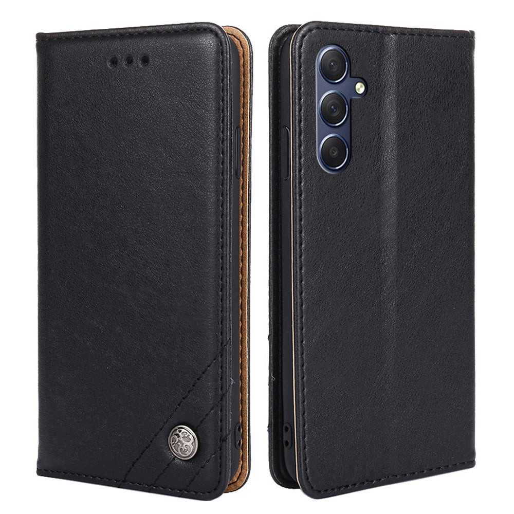 Uniqkart for Samsung Galaxy M54 / F54 5G Leather Wallet Stand Shell Triangle Stitching Line Phone Case - Black