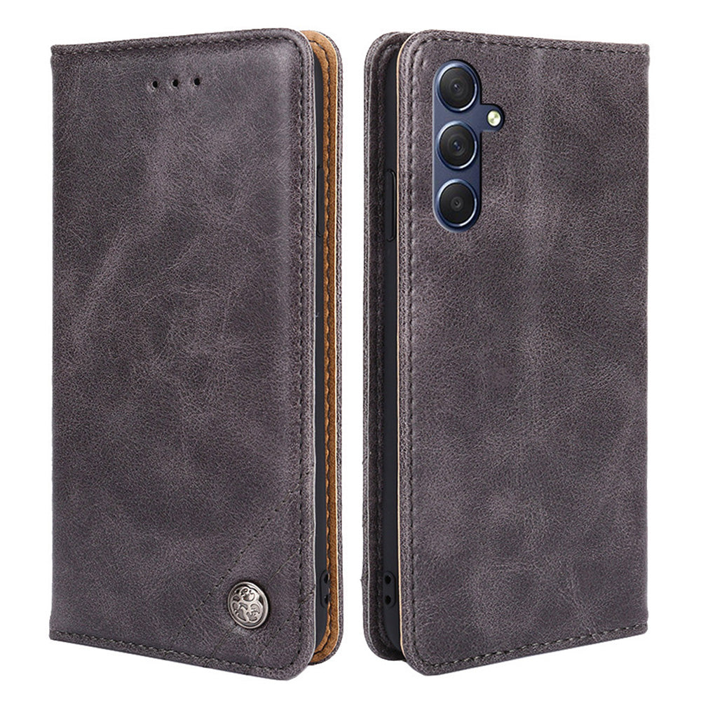 Uniqkart for Samsung Galaxy M54 / F54 5G Leather Wallet Stand Shell Triangle Stitching Line Phone Case - Grey