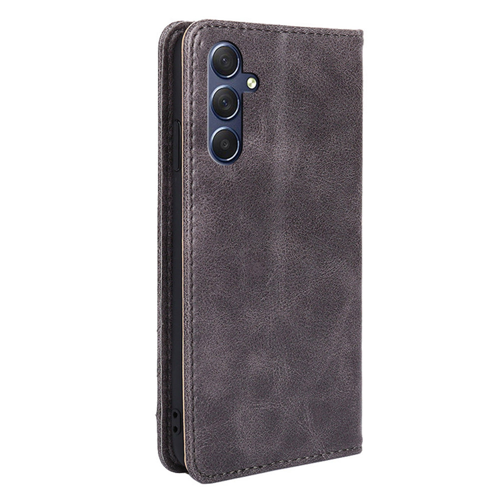 Uniqkart for Samsung Galaxy M54 / F54 5G Leather Wallet Stand Shell Triangle Stitching Line Phone Case - Grey