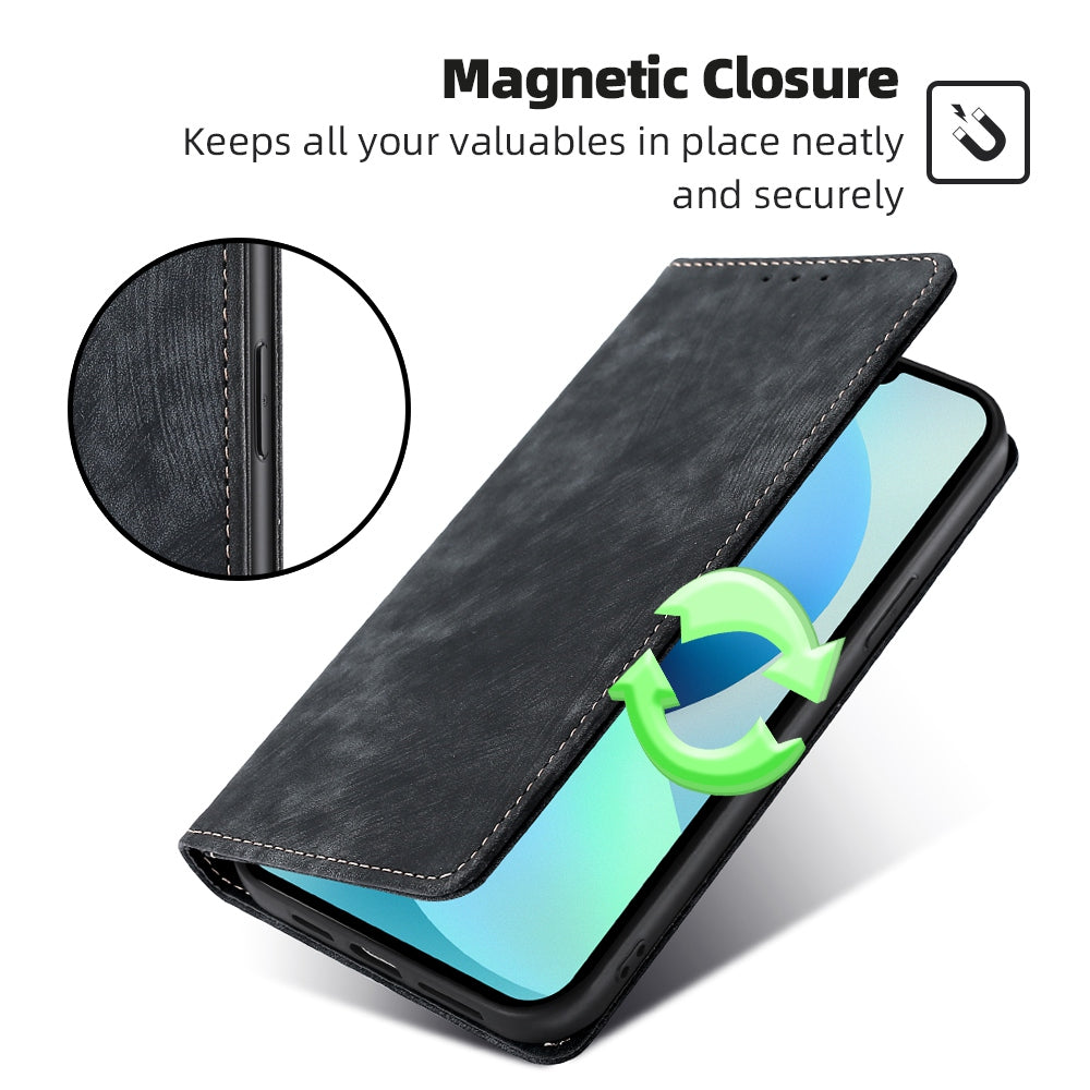 Uniqkart for Samsung Galaxy M54 5G / F54 5G RFID Blocking Wallet Phone Case Leather Stand Anti-drop Cover - Black