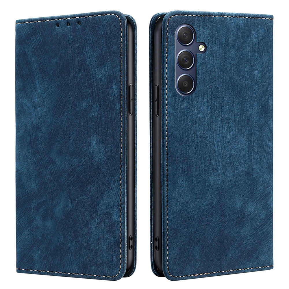 Uniqkart for Samsung Galaxy M54 5G / F54 5G RFID Blocking Wallet Phone Case Leather Stand Anti-drop Cover - Blue