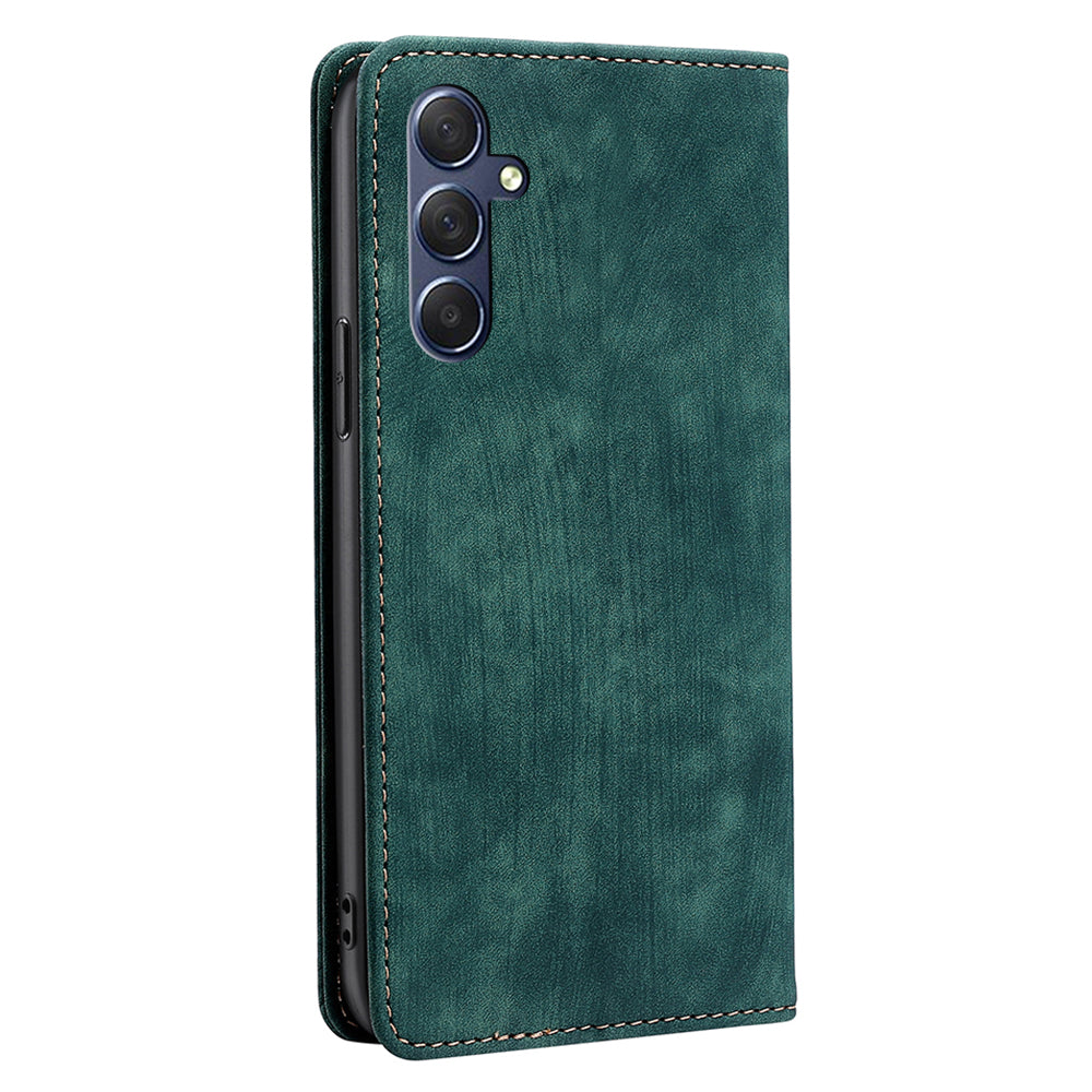 Uniqkart for Samsung Galaxy M54 5G / F54 5G RFID Blocking Wallet Phone Case Leather Stand Anti-drop Cover - Green
