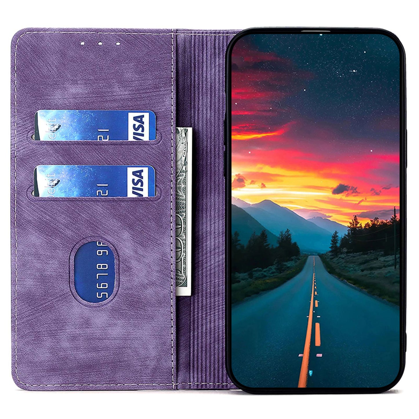 Uniqkart for Samsung Galaxy M54 5G / F54 5G RFID Blocking Wallet Phone Case Leather Stand Anti-drop Cover - Purple