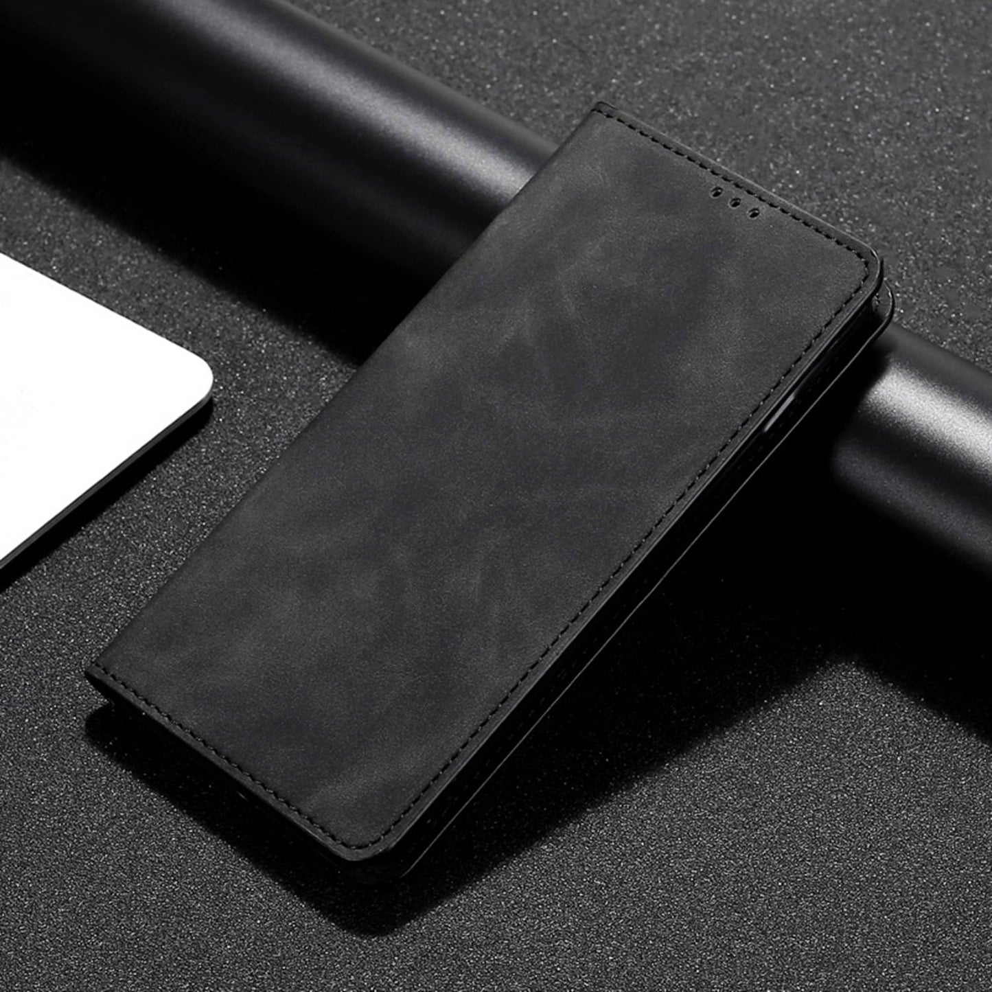 Uniqkart for Samsung Galaxy M54 / F54 5G Card Holder PU Leather Cover Skin-touch Flip Stand Phone Case - Black