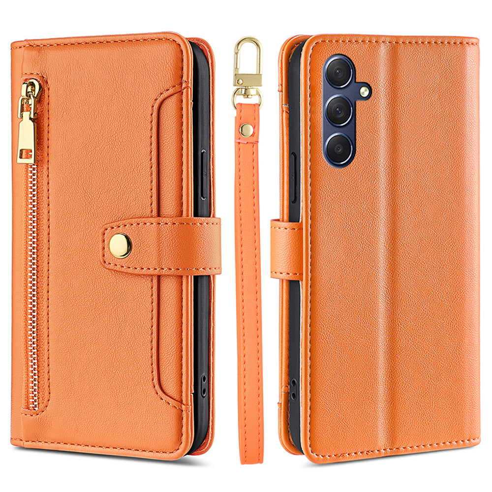 Uniqkart for Samsung Galaxy M54 5G / F54 5G Folio Flip Stand Wallet Case Zipper Pocket PU Leather Phone Cover - Orange