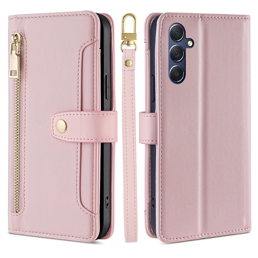 Uniqkart for Samsung Galaxy M54 5G / F54 5G Folio Flip Stand Wallet Case Zipper Pocket PU Leather Phone Cover - Pink