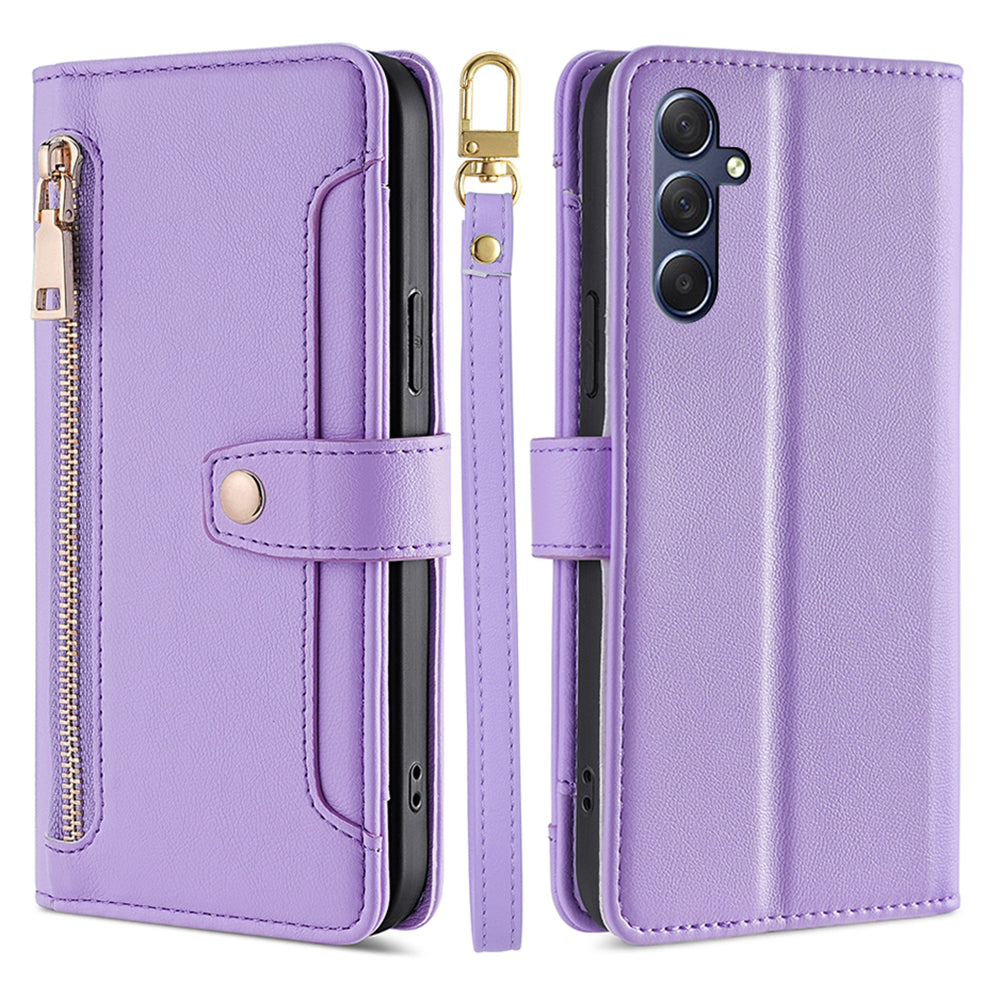 Uniqkart for Samsung Galaxy M54 5G / F54 5G Folio Flip Stand Wallet Case Zipper Pocket PU Leather Phone Cover - Purple