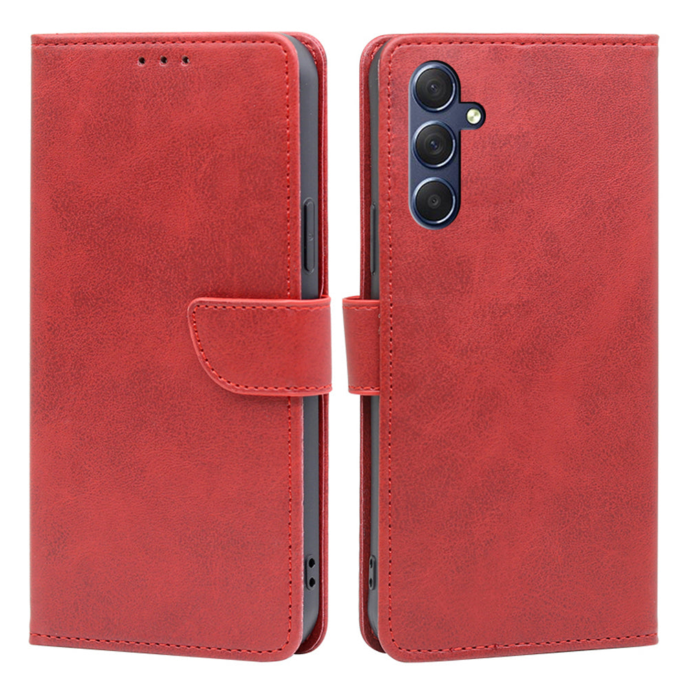Uniqkart for Samsung Galaxy M54 / F54 5G Calf Texture Wallet Phone Case PU Leather Stand Cover - Red