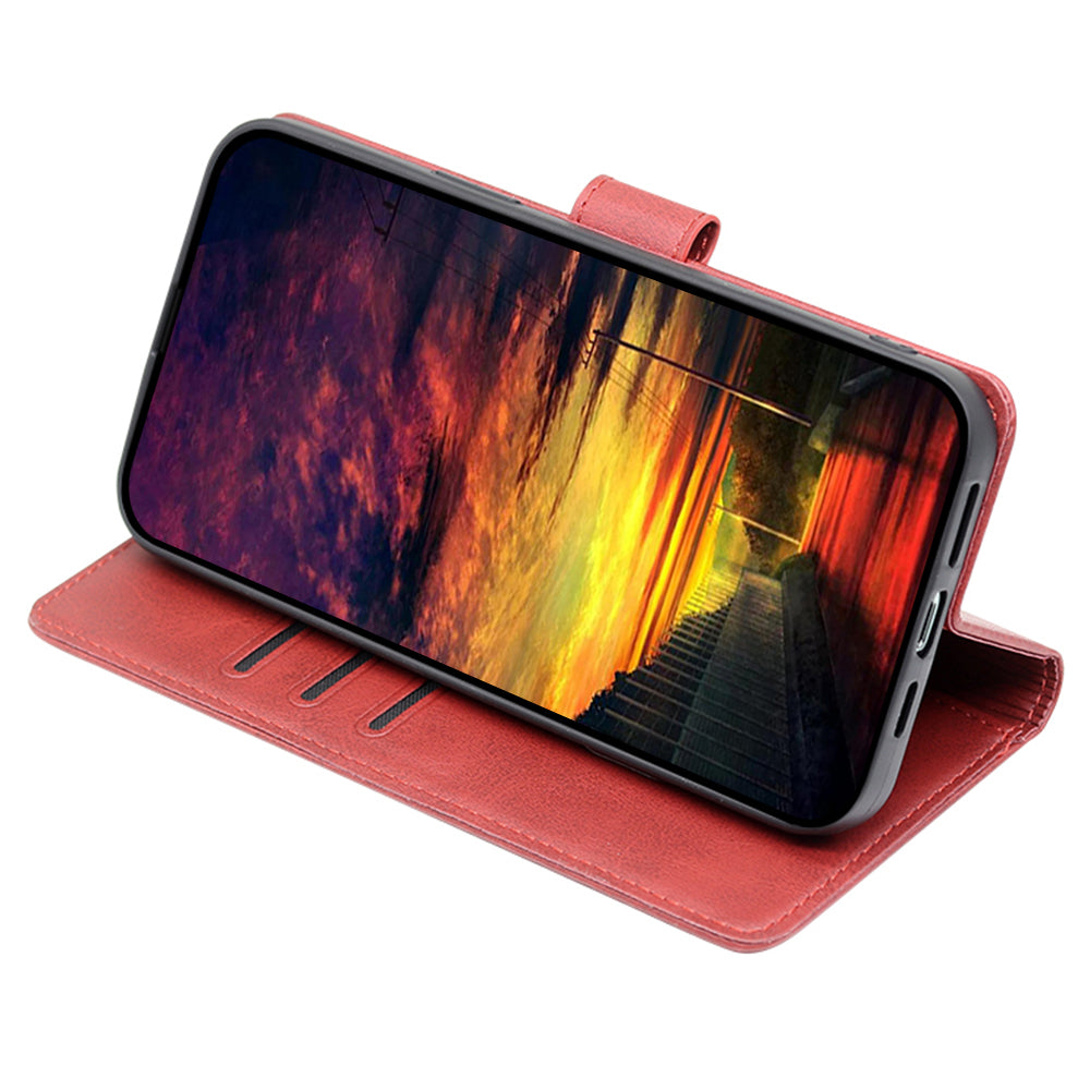 Uniqkart for Samsung Galaxy M54 / F54 5G Calf Texture Wallet Phone Case PU Leather Stand Cover - Red