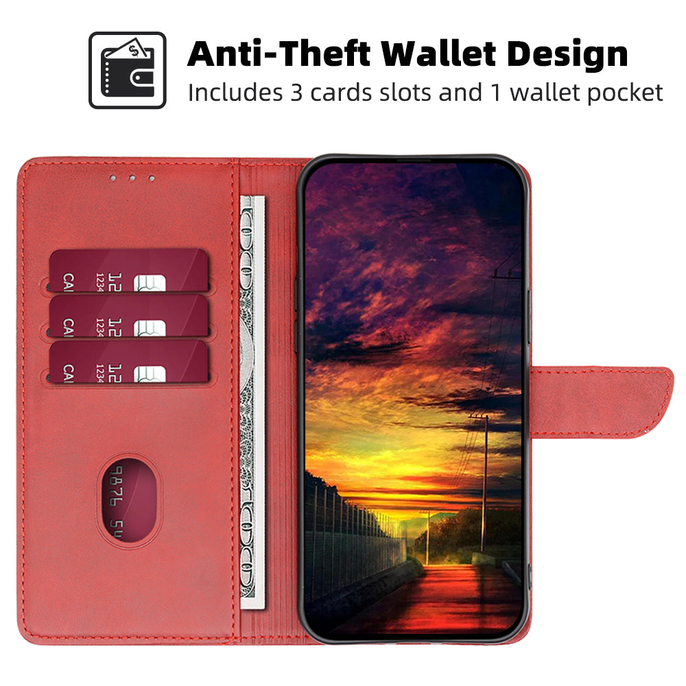 Uniqkart for Samsung Galaxy M54 / F54 5G Calf Texture Wallet Phone Case PU Leather Stand Cover - Red